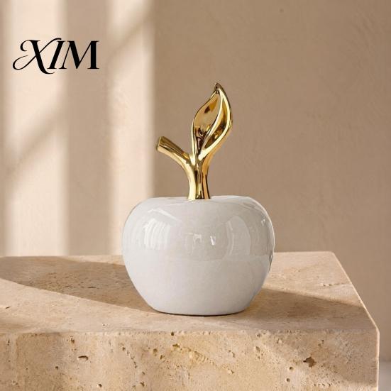 Moderner Chinesischer Wohnkulturstil Harz Äpfel Figur mit Blatt, Minimalistisches Obstornament, Leichter Luxus Innenzubehör Kunsthandwerk Schreibtisch Büro
