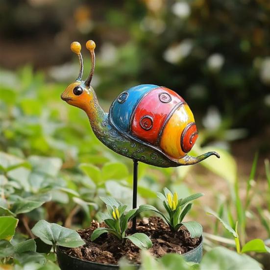 Colorful Insect Stake Metal Bee Garden Stake Animal Bird Snail Design Plant