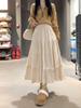 Women's High Waist Corduroy A-Line Mid-Length Skirt with Lace - Autumn/Winter 2025
