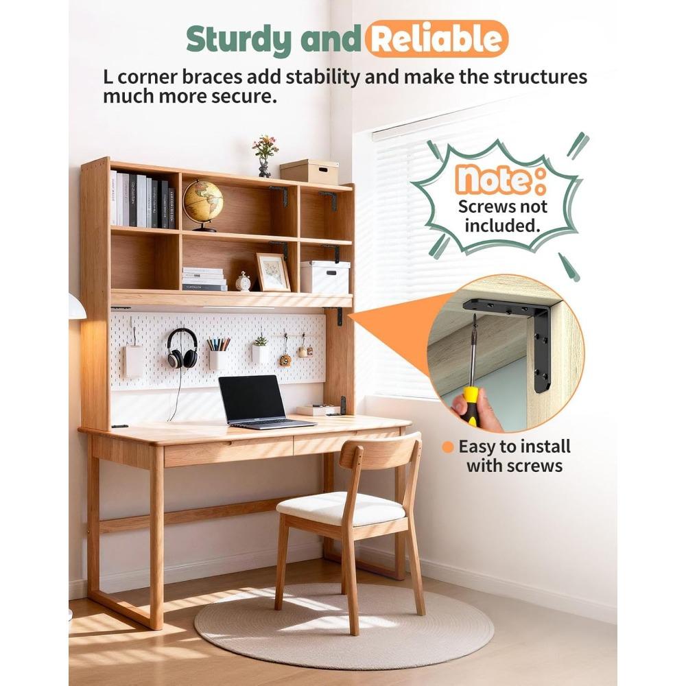 4PCS 90 Degree Angle Iron, Heavy Duty Steel Corner Brace, L Shaped Bracket for Wood Shelves, Floating Shelves, Desk Furniture Connection