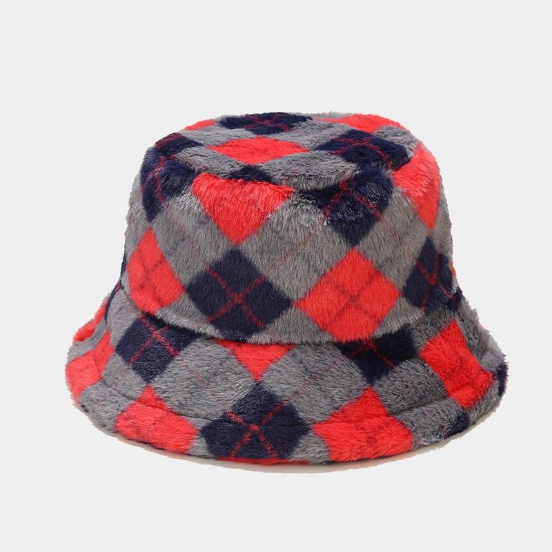Thick Warm Plaid Fisherman Hat Outdoor Sun Protection Windproof Bucket Hat