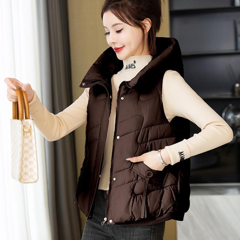 Autumn and winter down cotton vest women's short student hooded vest warm and thin vest jacket