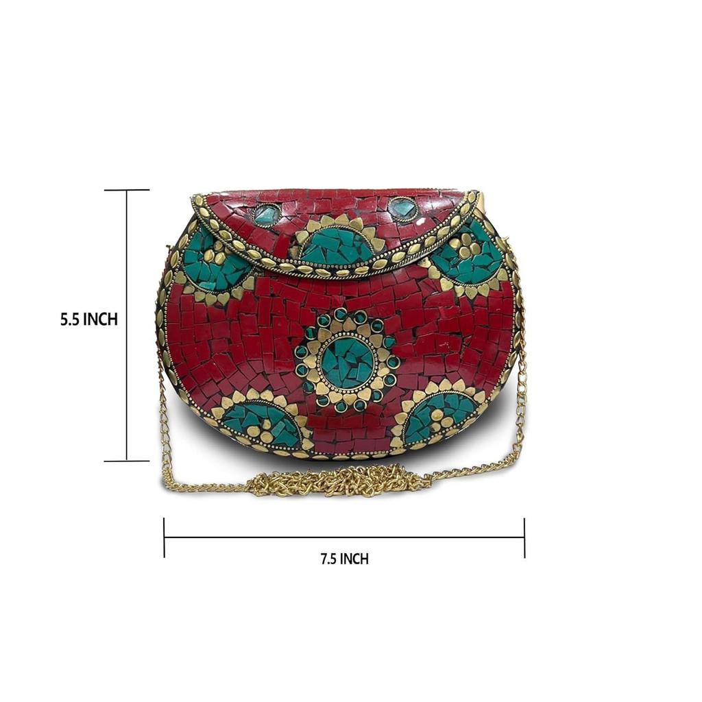 Bridal Women's Antique Brass Purse Ethnic Handmade Metal Clutch Bag
