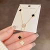 Schwarz Weiß Klee Lariat Halsketten Set – Gold/Silber Y-förmiger Glücksschmuck, Elegantes Geschenk für Frauen