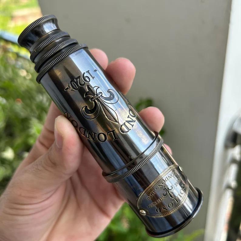 Brass Telescope Engraved Spyglass – Pirate Style Vintage Nautical Telescope for Collectors & Decor