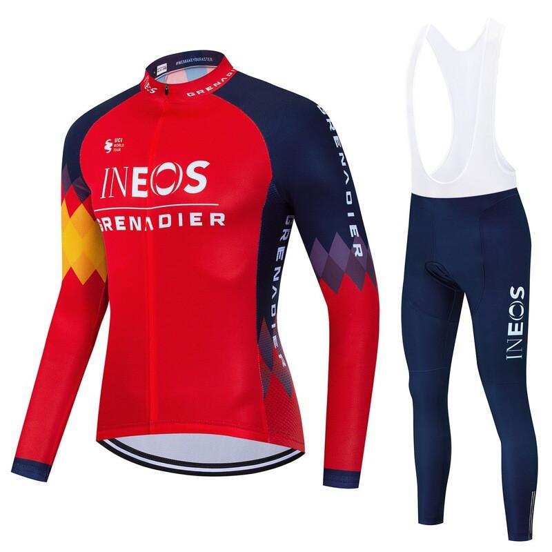 Winter Cycling Kit Thermal Fleece Long Sleeve Jersey Bib Pants Set Road Bike Outdoor Ride
