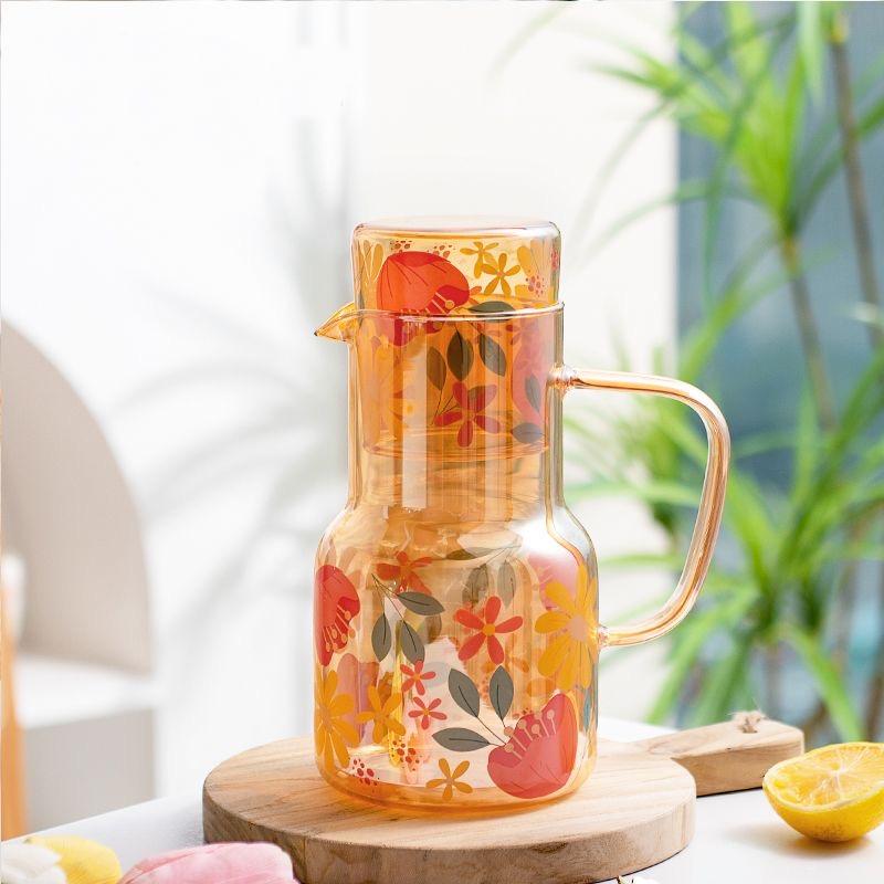 

Heat-Resistant Borosilicate Glass Teapot Set, Japanese Style Tea Pot with Cup, One Person Tea Set for Hot & Cold Drinks Flower
