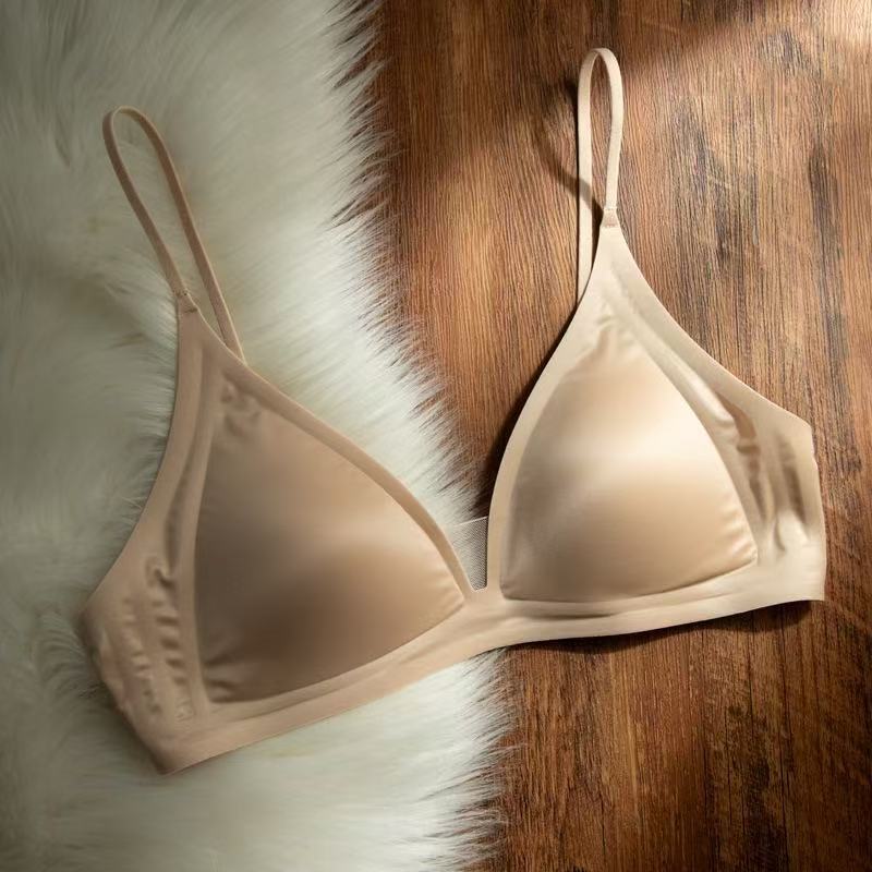 

Женский французский бюстгальтер с глубоким V-образным вырезом, летний тонкий, с бесшовными треугольными чашками, беспроводной, тонкое нижнее белье для маленькой груди XL бежевый