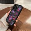 Black floral printed TPU phone case suitable for iPhone 17 16 15 14 13 12 11 Pro/Max/Plus anti drop and shockproof back cover