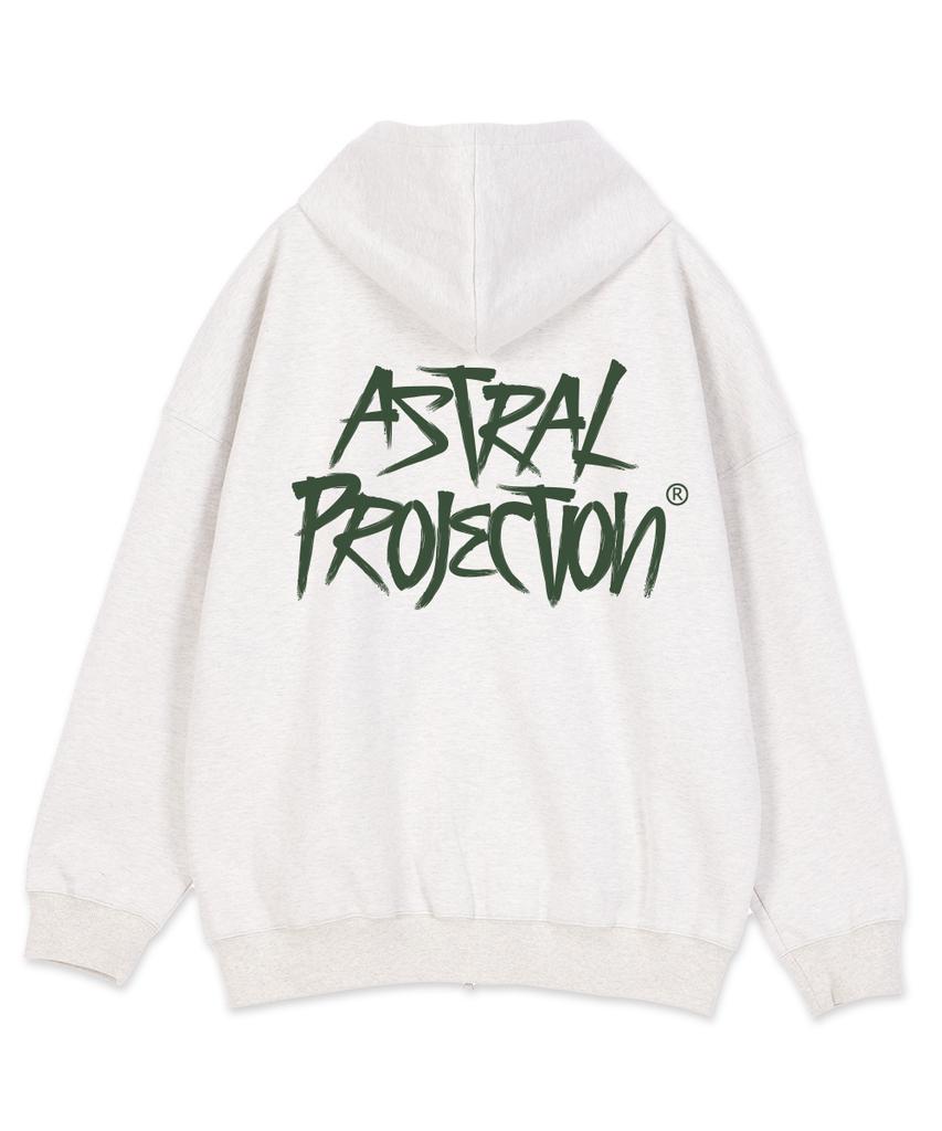 Astral Projection Graffiti Lettering Oversized Wide Shoulder Zip-Up Hoodie_Oatmeal