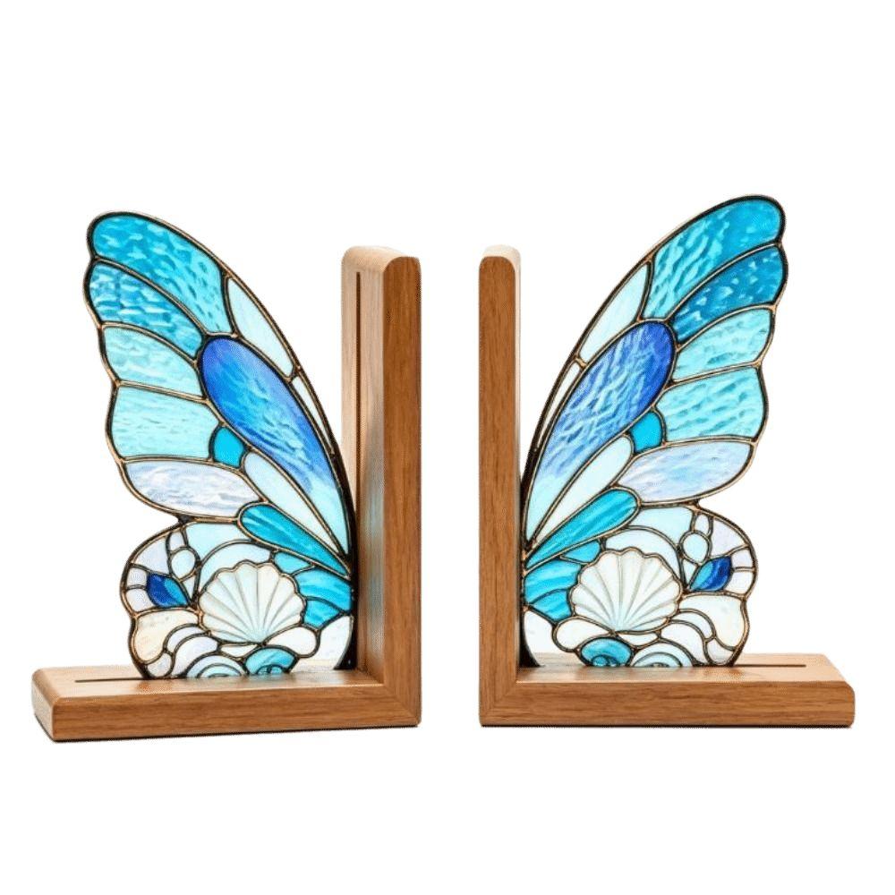 Acrylic Butterfly Wings Bookend Set Colorful Book Support with Bases Book Ornaments For Bookshelf