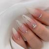 24Pcs French Almond Press On Nails Aurora Glitter Manicure Set Shiny Fake Nails With Drill Design Ready To Wear