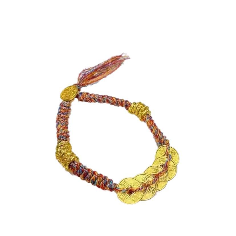 Handmade Gold and Copper Wrap-around Bracelet with Five Emperor Coins