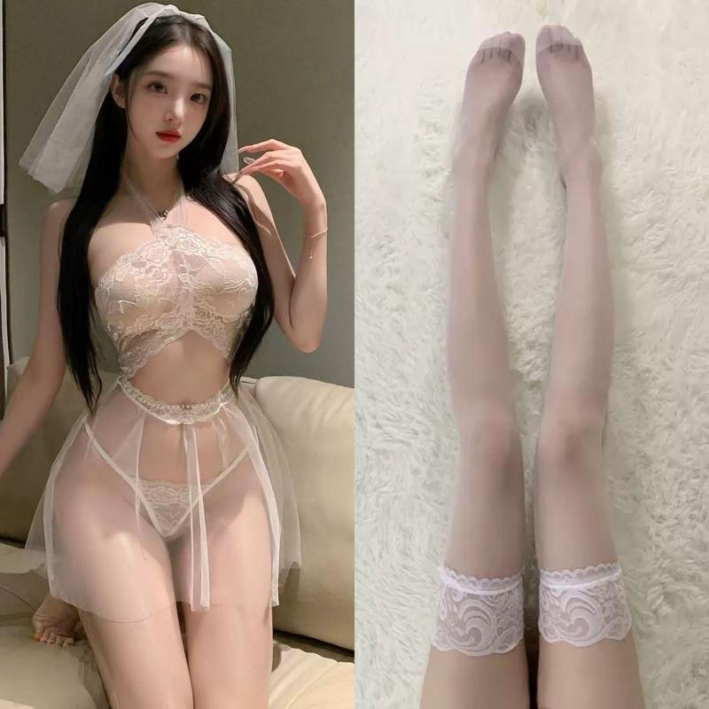 Large Size Sexy Playful Cute COS Bridal Uniform Set Perspective Suspender Breast One-piece Underwear