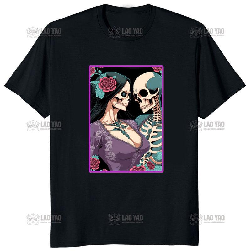 Vintage Death The Grim Reaper Kiss Gothic T Shirt Short Sleeve TShirt Japanese Harajuku Korean Tee Unisex Ropa Hombre
