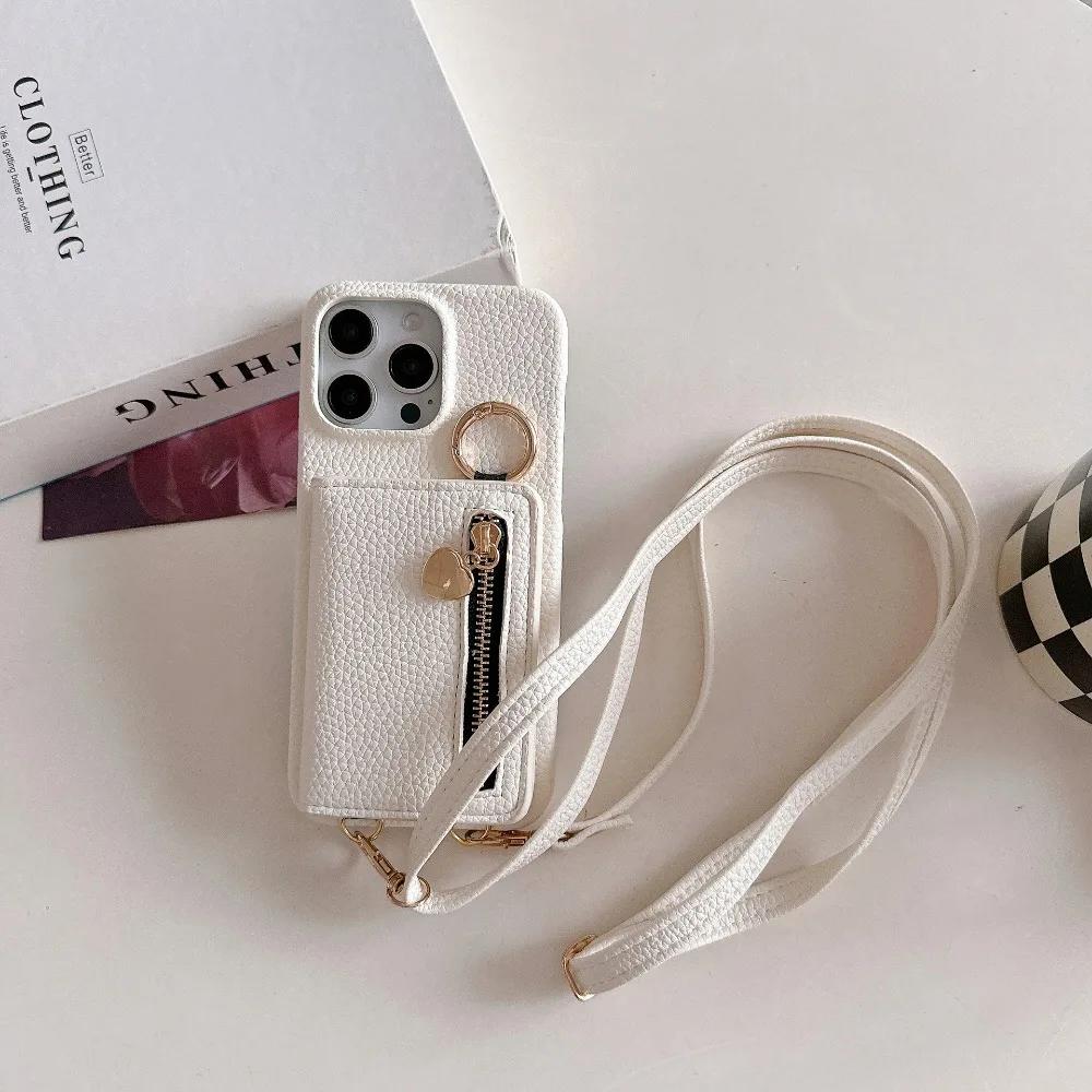 

Кошелек через плечо из искусственной кожи на молнии с держателем для карт, чехол для телефона для iPhone 16, 15 Plus, 14, 11 Pro Max, 13, 12 Mini, противоударный чехол For iPhone 16 ProMax