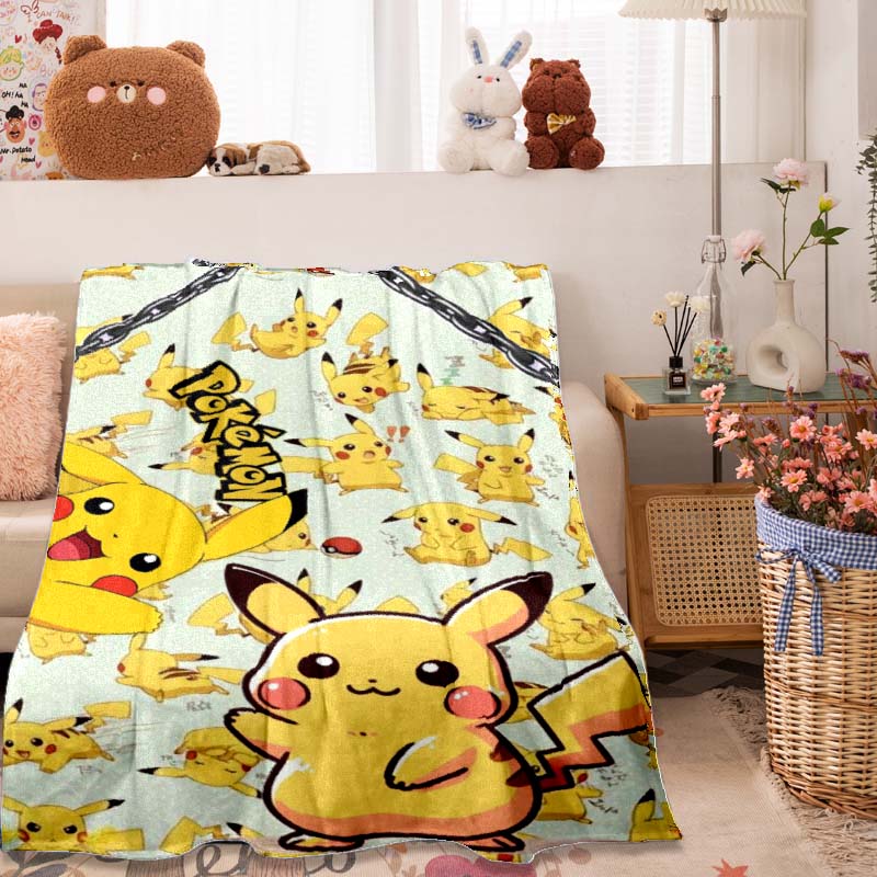 2026 New1PC Pokémon Pikachu Pattern Blanket Warm Soft Fluffy Kids and Adults Sofa Bed Throw Blanket Outdoor Travel Camping Luxur