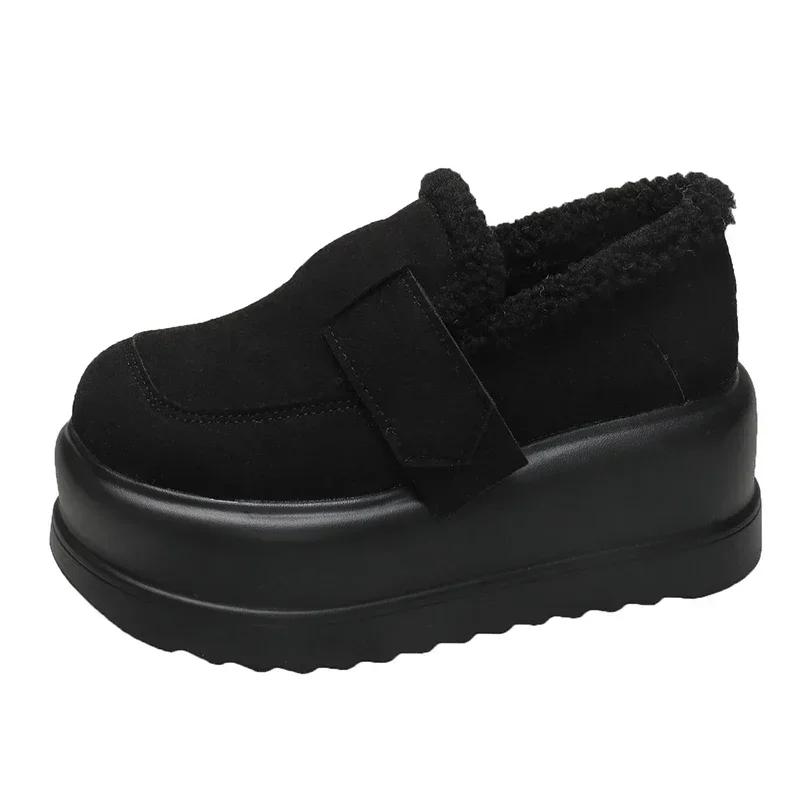 Fashion Women Thick Sole Snow Sneakers New Winter Slip-on Plush Warm Cotton Shoes Woman Outdoor Non Slip Fluffy Platform Fur Shoes 7.5CM