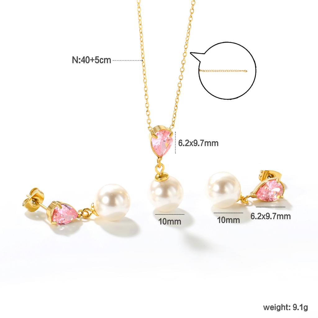 Love Heart Zircon Pearl Earrings Necklace Set Minimalist Light Luxury Jewelry for Women