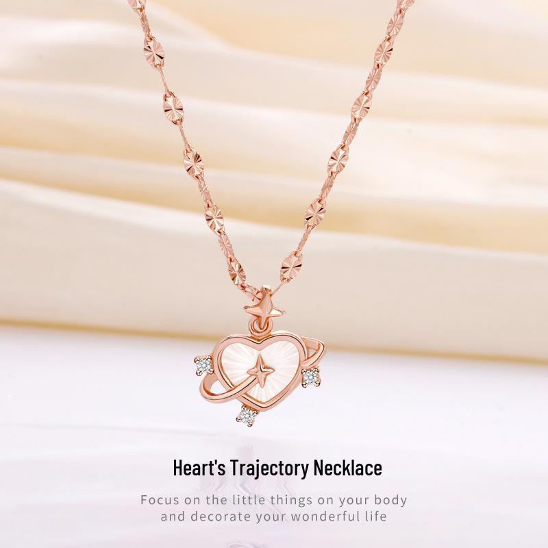 S925 Sterling Silver Heart Necklace: Women's Versatile Rose Gold Mother-of-pearl Jewelry