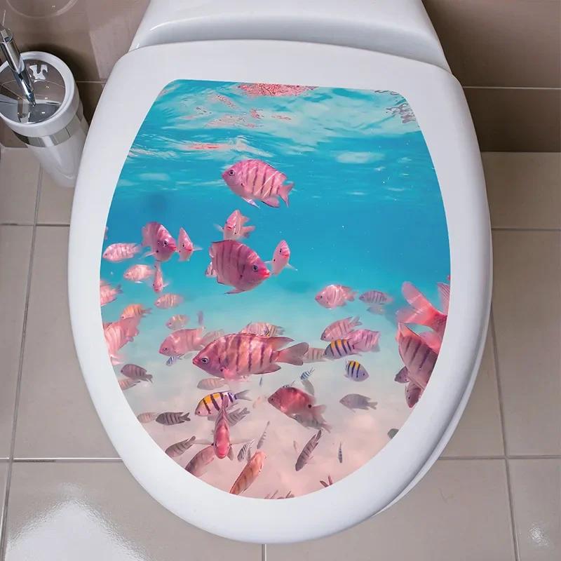 Mehrere Stile Unterwasser Tier Muster Toilettendeckel Aufkleber Badezimmer Dekoration Badezimmer Abnehmbares Gemälde Wandbild Toilettendeckelbezug