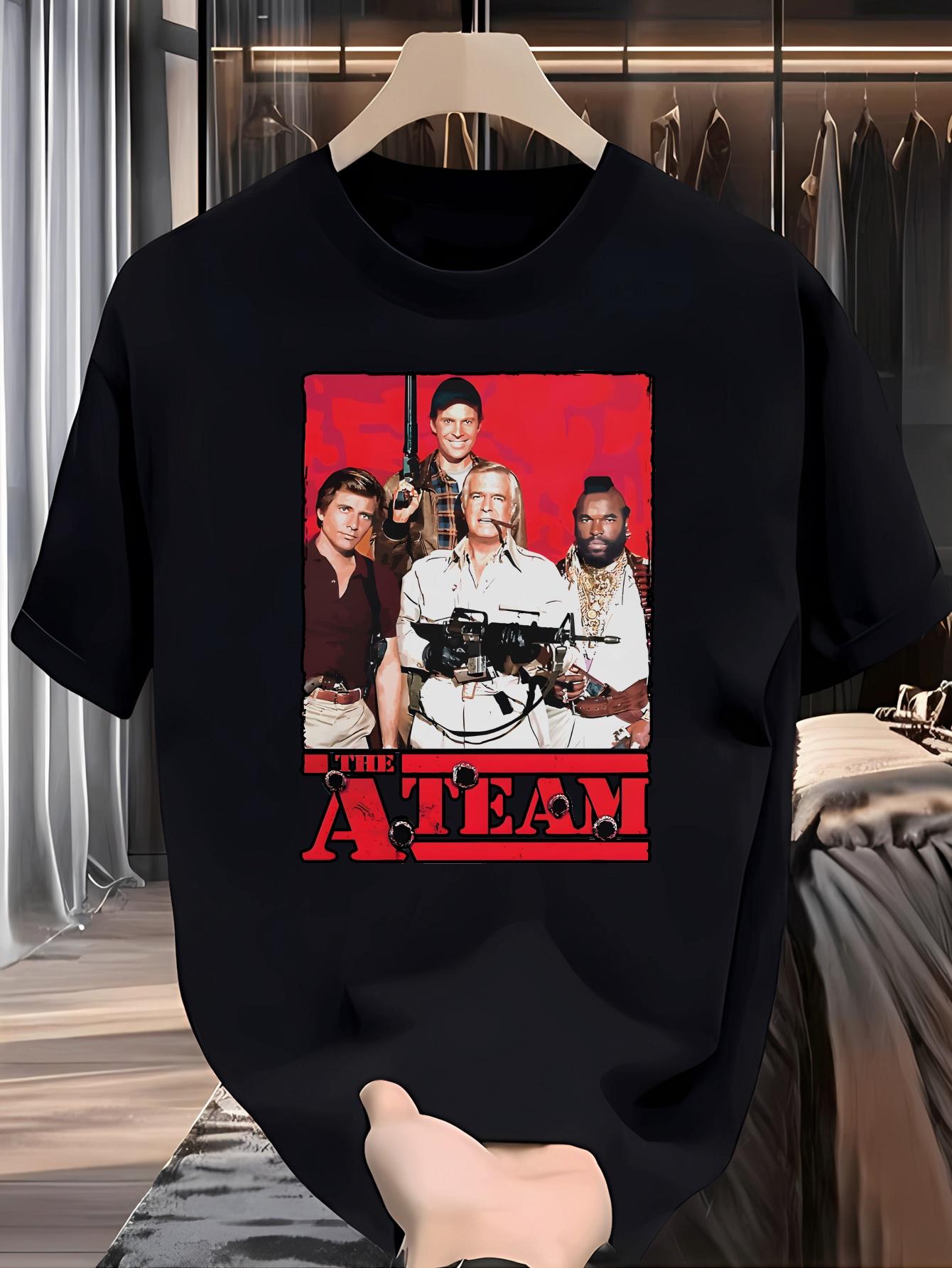 Black T-shirt with The A-Team Graphic - Casual Crew Neck M