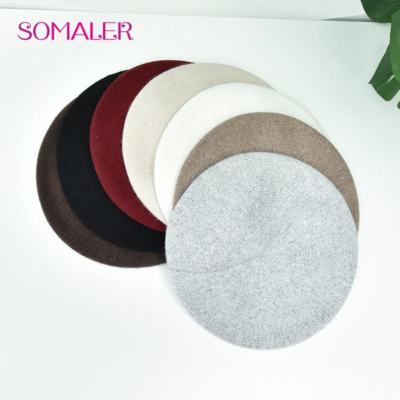SOMALER Winter Beret For Women Autumn Wool Knit Beret Hats With Sequins Warm Double Layer Classic Frech Style Beret Cap
