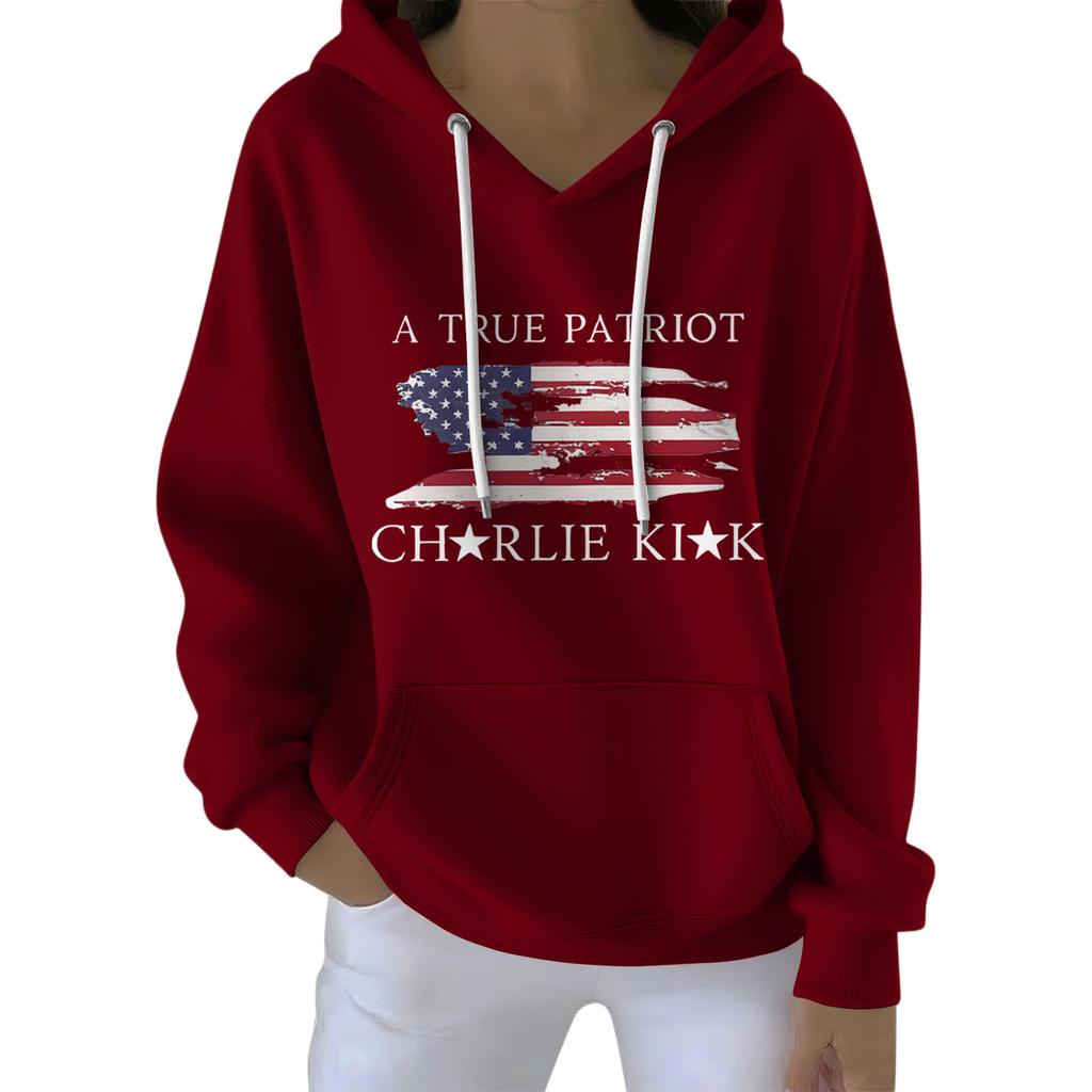 Ladies' Loose And Comfortable Drawstring V-neck Long Sleeved Printed Sweatshirt