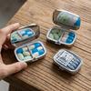 Metal Sardine Print Pill Box Mini Pocket Pill Case Portable Sardine Jewelry Box  Travel
