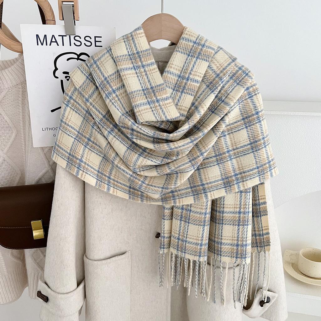 1116 New Korean Atmosphere Gentle Versatile Scarf Women's Winter Plaid Tassel Thickened Scarf Shawl