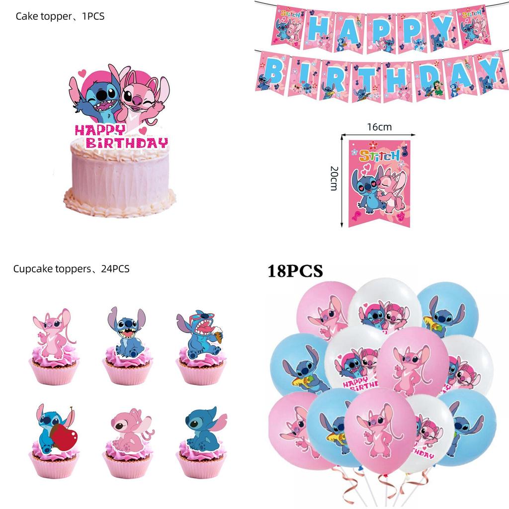 Cheery Lilo Stitch Birthday Party Supplies Tableware Balloon Banner