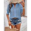 Camicie Plissettate a Maniche Corte da Donna Scollo a V Monocolore Blusa Larga T-shirt Ricamo Lavorazione a Intaglio Tunica Elegante