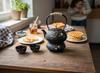 CAST IRON KETTLE 1L HERBAL TEA INFuser 2 CAST IRON CUPS + WARMER