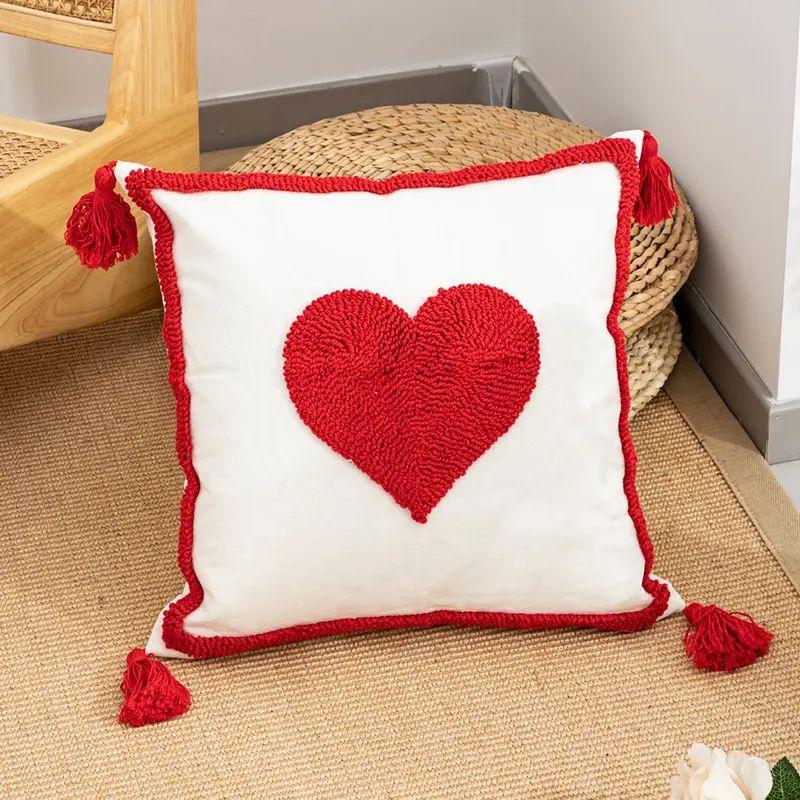 

Розовая петлевая бархатная вышитая подушка геометрической формы сердца, подушка для спины, домашний текстиль, рукоделие, подушка для спинки дивана, наволочка Ring velvet big Heart Red 45*45cm [without core]]