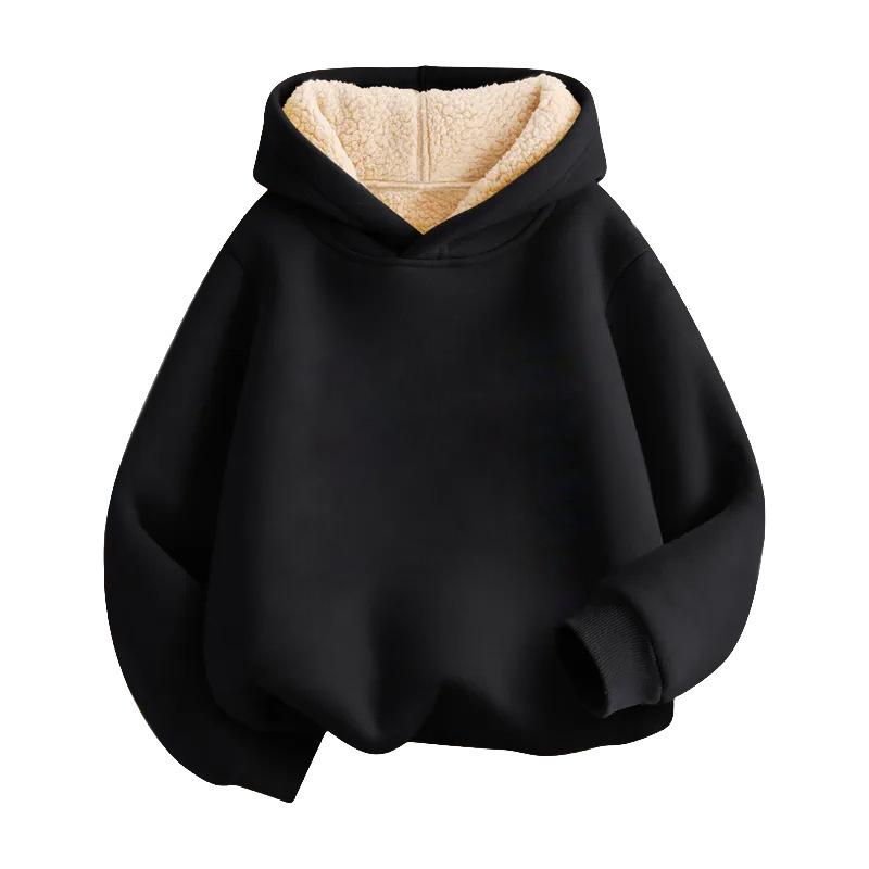 Winter Fleece Hoodies Boys Thicken Warm Sweatshirt Casual Loose Pullover Kids Solid Coat Tops 4-12 Years Children Clothes