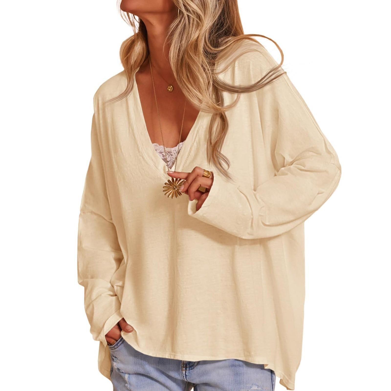 

Women s Casual And Fashionable Solid Color Long Sleeved V-Neck Top Long Sleeved V-Neck Top XL жовтий
