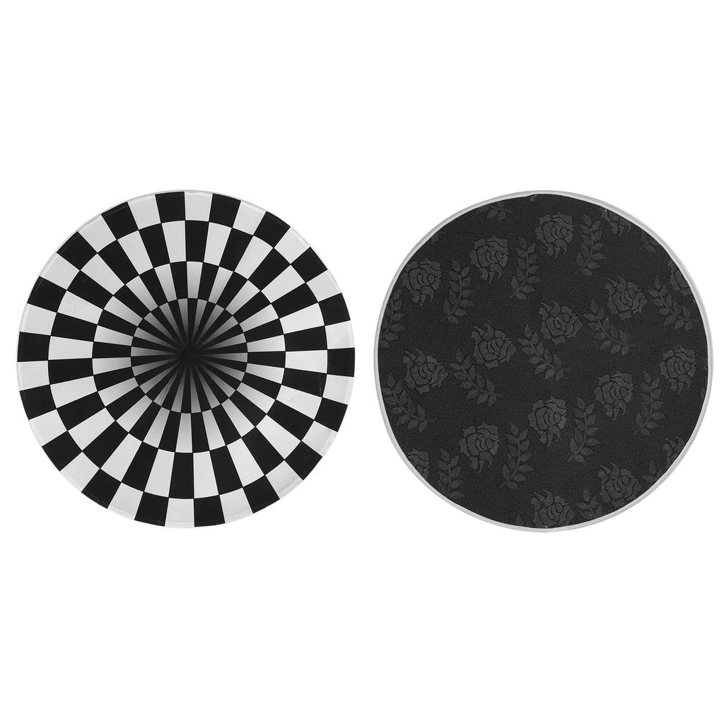 Round Black White Grid Non-Slip Mat Area Rugs Floor Mats Carpet for Home Living Room Bedroom(60cm )