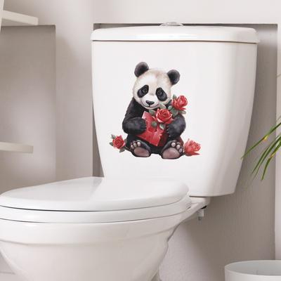Valentinstag Cartoon Panda Rose Toilette mit Badezimmer Badezimmer Home Dekoration Wandaufkleber