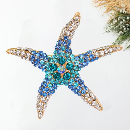 Cute Colorful Rhinestone Starfish Brooch Elegant Clothing Accessories Men Women Bag Hat Business Suit Lapel Pin Fashion Jewelry Gift