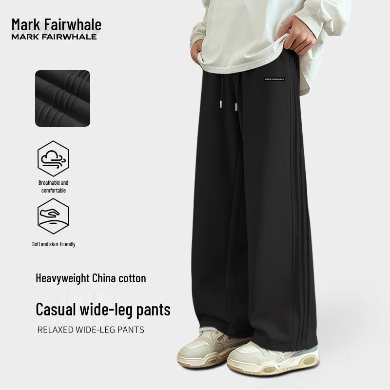 Mark Fairwhale Men's Loose Fit Wide-Leg Letter Print Cotton Blend Pants