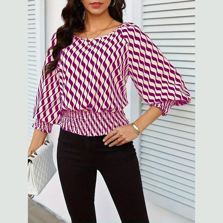 Spring Women's Clothing Lantern Sleeve Top Women Slim Fit Printed T-Shirt
