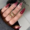 Bordowe Paznokcie Press On, Czerwone Paznokcie Press On z Francuskim Manicurem i Kwiatowym Wzorem 3D, Zestaw 24 Sztuk Sztucznych Paznokci z Klejem Żelowym, Manicure Jakości Salonowej