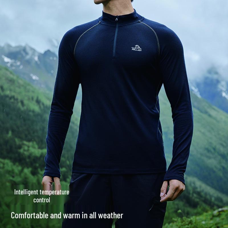 Pelliot Women's Wool Stand-Up Collar Thermal Base Layer T-Shirt