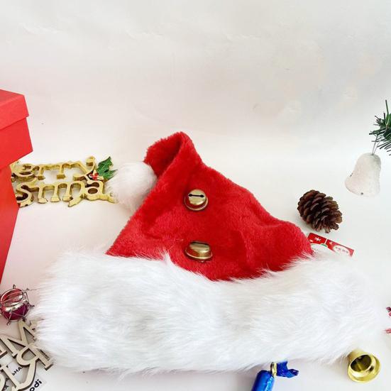 Unisex Velvet Santa Hat with Bells Green/Red Fluffy Christmas Hat with Pompom Ball for Holiday New Year Party Supplies