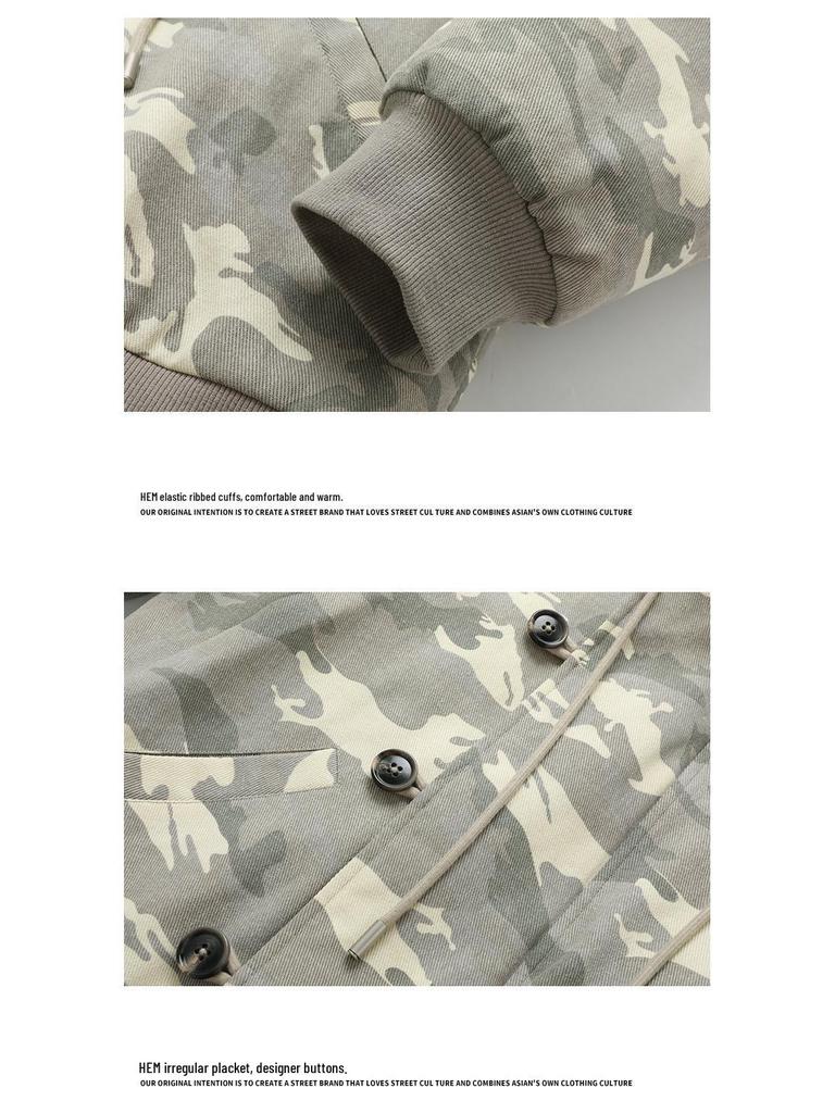 Giacca da Uomo Camouflage Trendy Americana 2025 con Cappuccio e Collo in Pelliccia di Aquila di Montagna - Capospalla Spesso Retro High Street