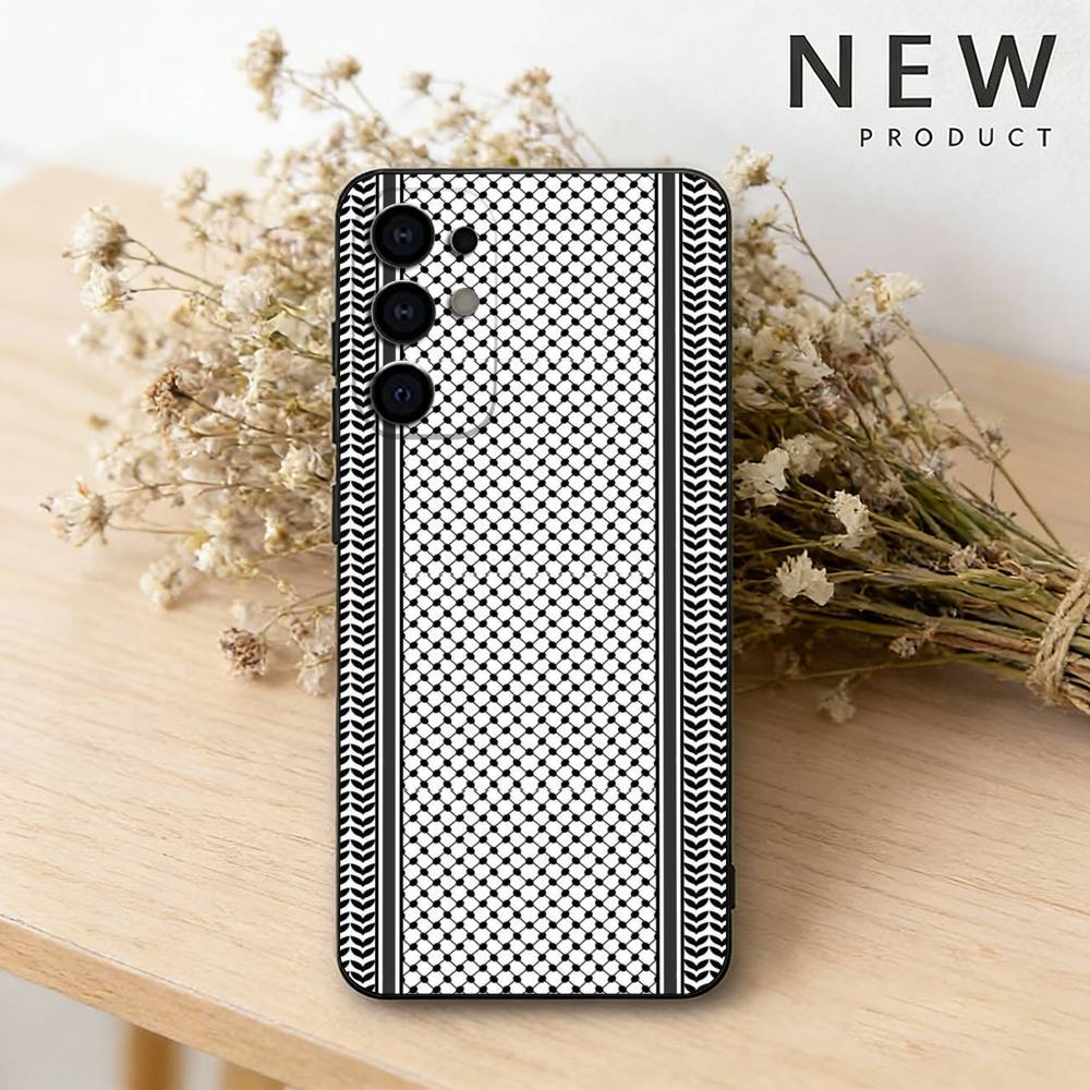 Étui de téléphone P-PalestineS Hattah K-Keffiyeh pour Samsung S26, 25, 24, 23, 22, 21, 20, 30, Ultra, Plus, Fe, Lite, noir.