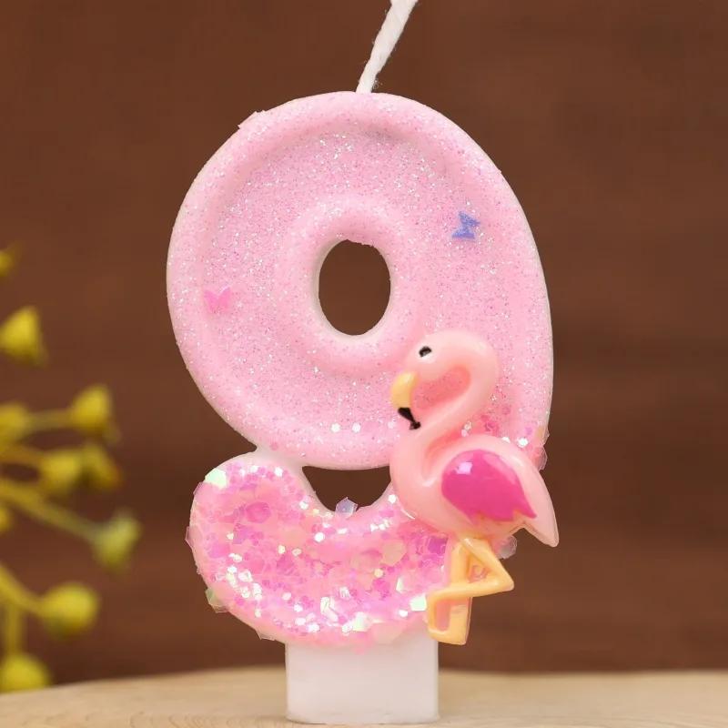 

0-9 Креативные свечи на день рождения с фламинго Розовый цифровой топпер для торта Украшения для вечеринки Свадьба Детский душ