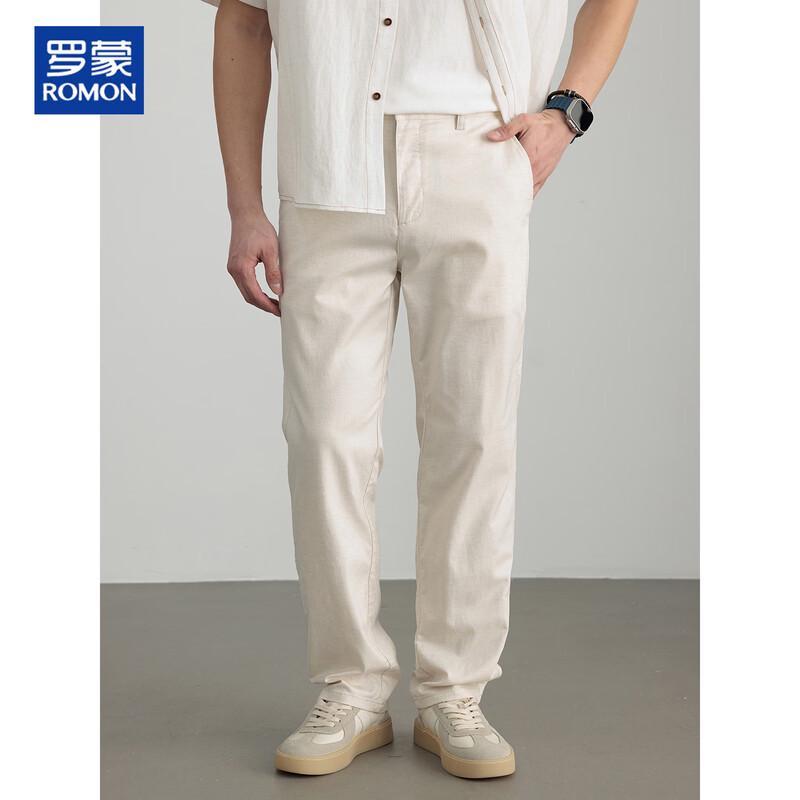 ROMON Men's Cotton-Linen Straight-Leg Casual Pants