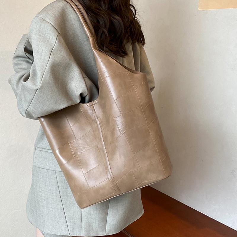 Large Capacity Handbags For Women New Retro Versatile Commuting Tote Bag Simple Solid Color Versatile One Shoulder Bags