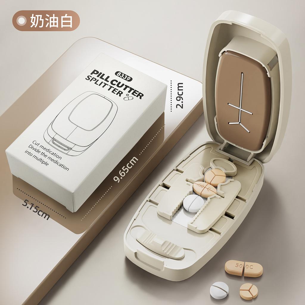 Multifunctional Pill Splitter with Storage Compartment 1/2 1/3 1/4 Precise Pill Cutting Portable Medicine Organizer